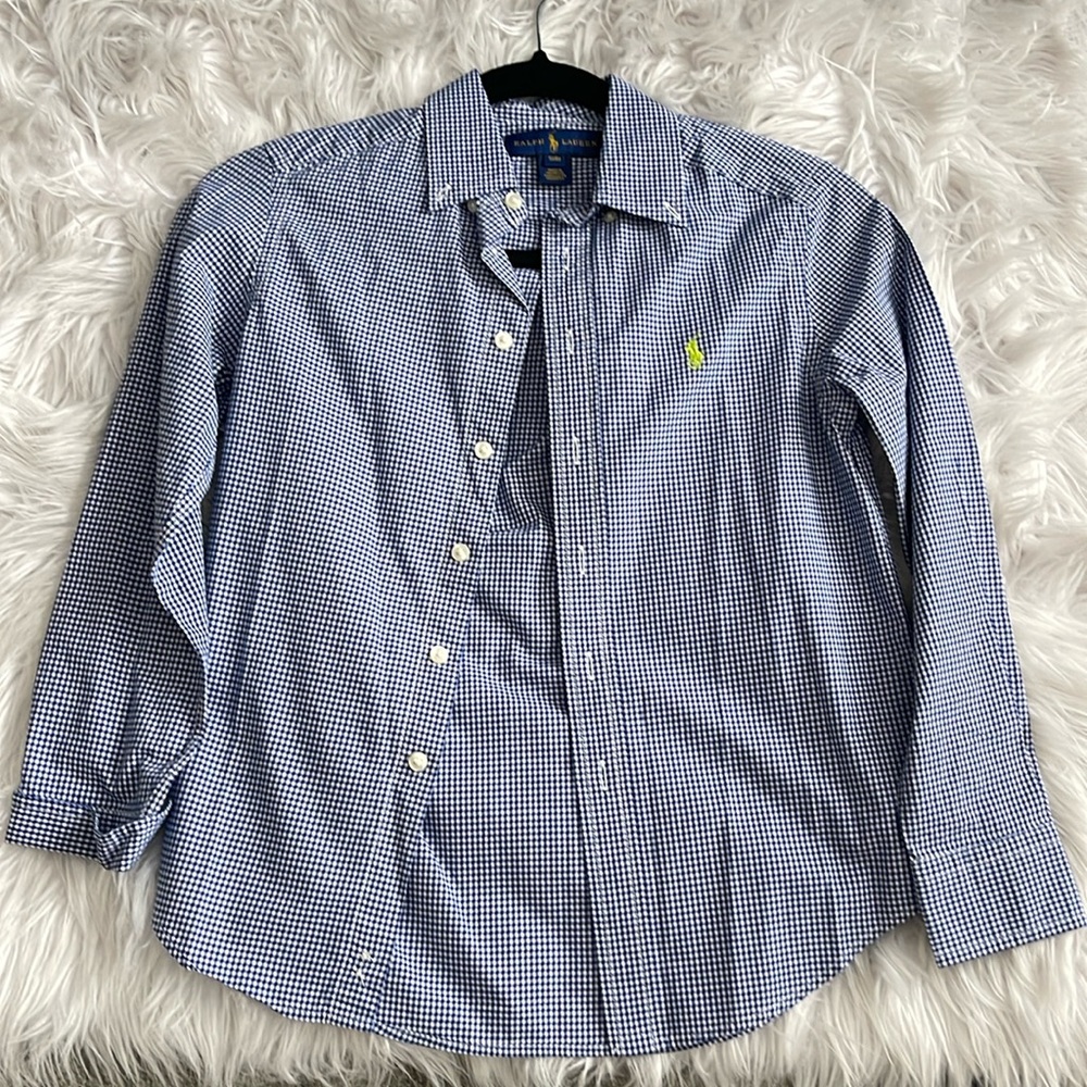 Boys S(8) Ralph Lauren Blue & White Checkered Dress Shirt Like NEW